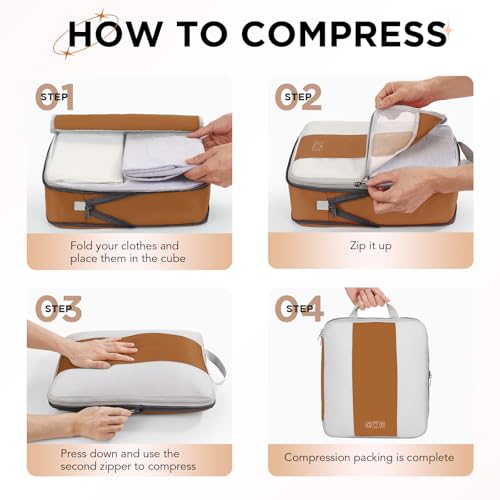 Image of OlarHike 10-Pack Compression Packing Cubes for Travel Essentials,Compressible Expandable Packing Cubes for Suitcase,Luggage Garment Bags for Travel,Handy Helper for Organizing Clothes(Brown)