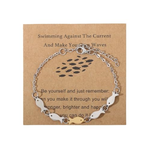 Swimming Against the Current Stainless Steel Bracelet, Inspirational Christian Gifts for Women, Christmas Encouragement Spiritual for Best Friend