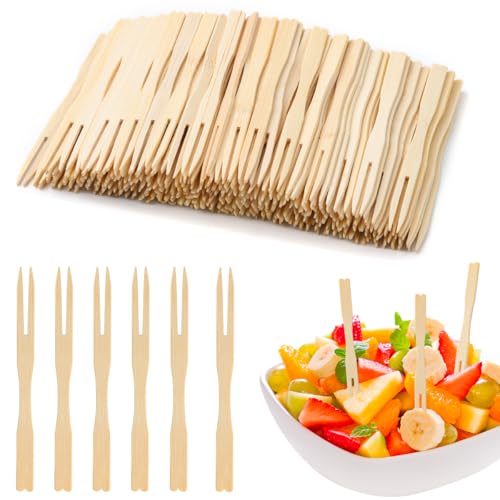 BELLALICHT Wooden Cutlery, Disposable Cake Forks, Chip Fork, Fruit, Environmentally Friendly, Made of Wood, Biodegradable Cutlery for Parties, Dessert Shops, Weddings, Camping, Birthday Parties