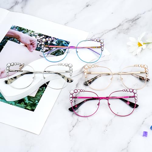 Image of Zeelool Stylish Metal Cat Eye Glasses Frame for Women with Non-prescription Clear Lens ZJGM751692-03 Silver, Large