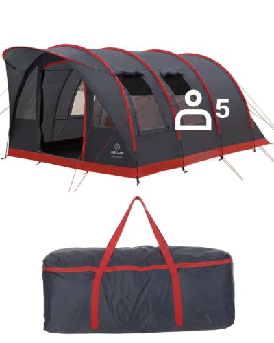 JUSTCAMP Atlanta 5 Familienzelt für 5 Personen - Tunnelzelt mit Stehhöhe inkl. Vordach & Boden, Eingang mit Fliegengitter - Campingzelt groß, geräumig, wasserdicht - Ideal für Campen & Festival