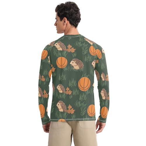 Bolaz Mens UV Protection Shirts Rash Guard Long Sleeve UPF 50+ Hedgehog Basketball Quick Dry S2