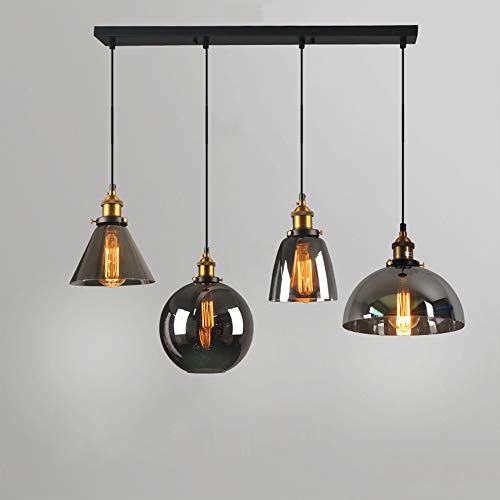 Lustre suspension E27 anti-éblouissement 4 lampes en verre pour grand séjour