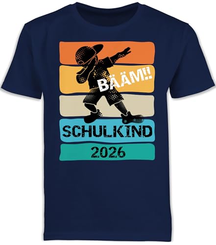 Kinder T-Shirt Jungen Schulanfang Schulkind Einschulung - Einschulung Junge & Schulanfang Geschenke - Bääm! Schulkind 2023 - Vintage - 128 (7/8 Jahre) - Navy Blau - Tshirt 7 Jahre Junge - F130K
