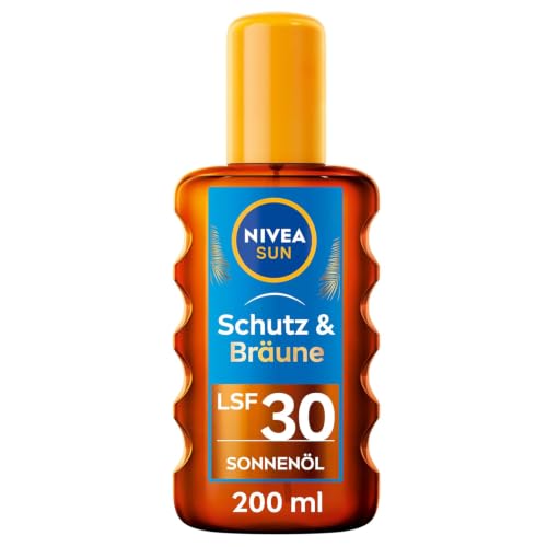 NIVEA SUN Schutz & Bräune Sonnenöl Spray LSF 30 (200 ml) Sonnencreme mit Pro-Melanin-Extrakt für eine ebenmäßige Bräune sofortiger Sonnenschutz mit UVA/UVB-Filtersystem