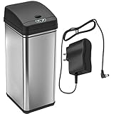iTouchless 13 Gallon Sensor Trash Can with AC Adapter, Battery-Free Stainless Steel Automatic Bin...