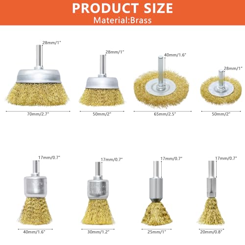 Image of Brass Wheel Cup Brush Set 8 Piece,BIHOO Brass Drill Bit with 1 /4 Inch Solid Shank,Coarse Crimped Carbon Brases