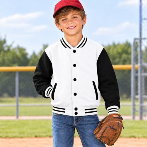 Image of Kids Baseball Jackets Boys Girls Fit Varsity Jacket Casual Lightweight Plain Button Cardigan School Coat