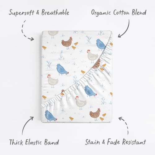 Image of Baby Bassinet Sheets for Boy, Girl (Farm Animals) 2-Pack - Fitted Bedside Bassinet Sheets - Buttery Soft Cotton Blend for Standard Mattress Pad - Compatible with Halo BassiNest