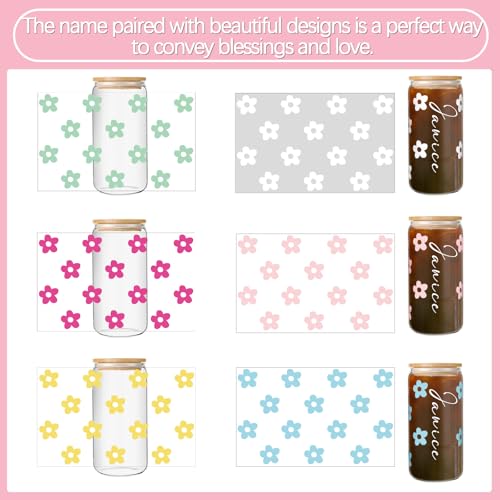 Image of Glenmal 8 Sheets UV Dtf Cup Wrap Transfer Stickers Gifts DIY Flower Daisy Personalized Letters Wrap Transfer Stickers for Women Nurse Glass Cups Bottle Wood Crafts Decals(Light Color)
