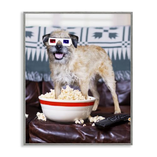Dog Movie Night Couch Snacking, 11 x 14 Inch Framed Giclée Print