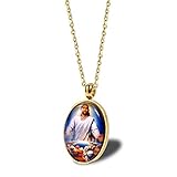TLIUHRG Edelstahl S für Männer und Frauen Vintage Einfache Jesus Oval Golds Kette
