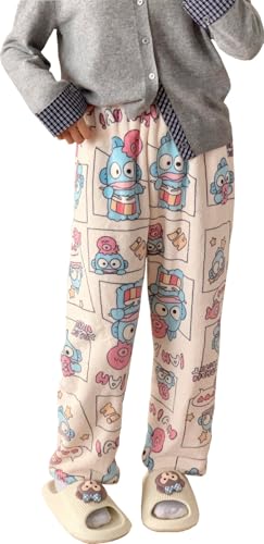 Cartoon Print Flannel Pajama Pants Petite Women's Fuzzy Fleece Pajama Bottoms Girls Soft Comfy Sleep Lounge Pj Pants