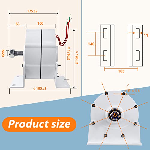 3 Phase Gearless Permanent Magnet Generator, 600W 12V 24V 48V Low Speed Rare Earth Ndfeb Ac Alternator Generators, With Base Use For Wind Turbine Water Turbine (48V) #TOP5