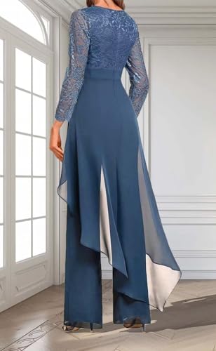 Mother of The Bride Pant Suits 2 Pieces Outfit Set Formal Dresses Chiffon Formal Jumpsuits Outfit with V Neck Lace Appliques3