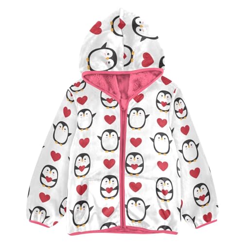 OTVEE Doodle Penguin Valentine Heart Kids Hoodie Jacket Fall Spring Full Zip Warm Outwear Coat