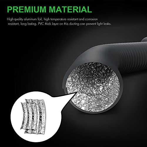 Ipower Flexible 4 Inch 8 Feet Aluminum Ducting 4 Layer Protection Dryer Vent Hose For Hvac Heating Cooling Ventilation And Exhaust, 2 Clamps Included, Gray #TOP1