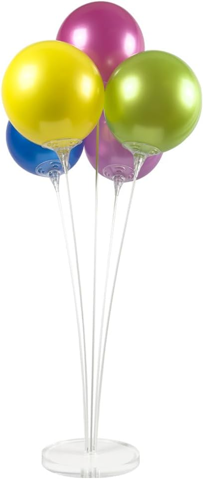 Reusable Balloon Tabletop Kit - Helium-Free Vinyl Bouquets - Lasting Inflation - Includes 5 Balloons, Stems & Acrylic Base, for Business, Schools & Events (Tropical Combo)