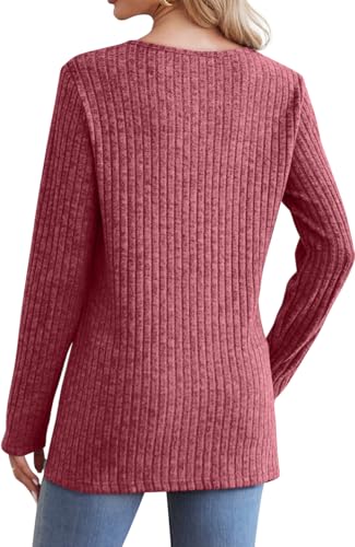 Image of Jescakoo Long Sleeve Shirts for Women Crew Neck Fall Tops Side Split Lightweight Tunic Sweaters Fashion Clothes 2025 S-4XL