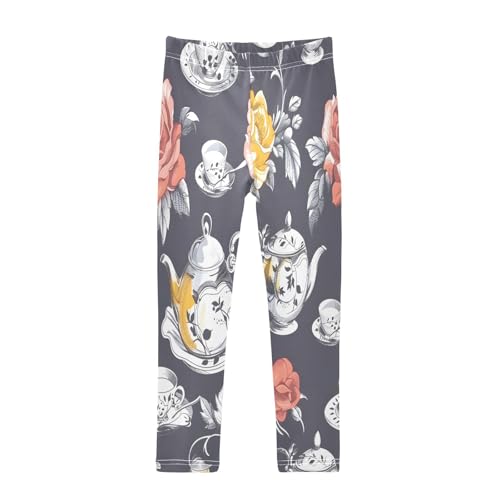 Bolaz Toddler Girls Leggings Printed Yoga Pants Leggings Flower Teapot for Kids