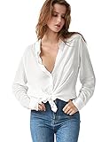SUKIANSY Womens Button Down Shirt Long Sleeve Button Up Shirt Ladies Work Blouses Loose Fit Tops White L