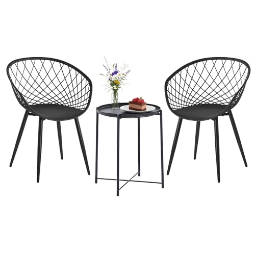 GOKHOMX Salottino da Giardino Esterno per 2 Persone, Set da Tavolo Balcone con 2 Sedie Piccolo Salotto da Giardino per Balcone Terrazza Bordi Piscina, Nero