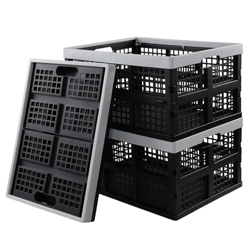 Jekiyo Caja de almacenamiento plegable de 34 litros, paquete de 3 cajas grandes de plástico para organizar, color negro