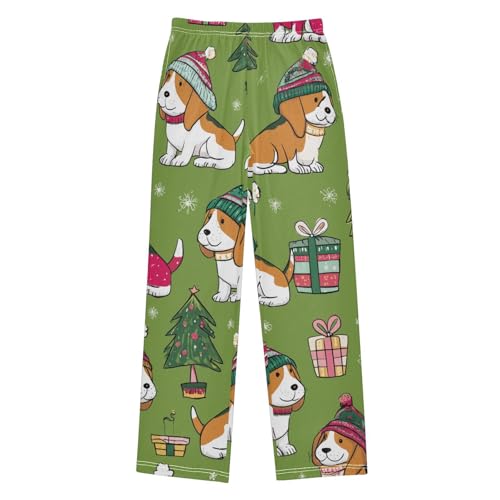 ZZXXB Lovely Beagle Xmas Trees Boys Long Pants Soft Trousers Elastic Waist Kids Lounge Bottoms with Pockets S-XL