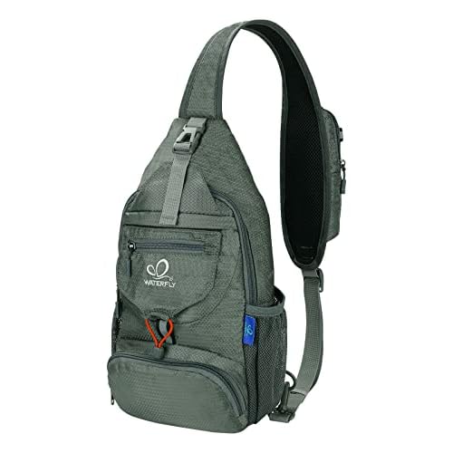 WATERFLY Packable Small Crossbody Sling Backpack Shoulder Chest Bag Daypack for Hiking Traveling Black