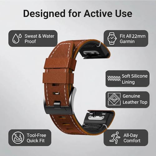 Correa de cuero rápida 22mm para Garmin 47mm miniatura 6