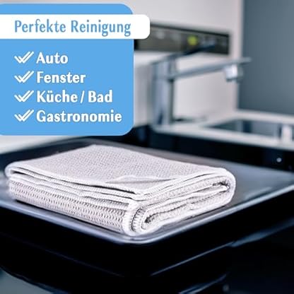 HELOME 5X Microfaser-Trockentücher | Geschirrtücher | Waffeltuch 38X60cm- Für Bad, Küche, Auto, Autoscheibe und Gewerbe. Streifenfreies Trocknen v. Fenstern, Duschkabinen, Gläsern, Besteck u. Geschirr – Bild 3