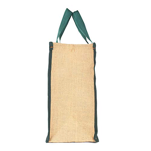 Image of DOUBLE R BAGS Unisex-Adult Laminated Jute Reusable Casual Shopping Bags Kitchen Essentials Grocery Vegetable Lunch Carry Bag With Full Handles Multi-Purpose Bag Stylish Designs (Green) Pack Of 1
