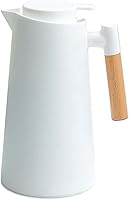 Vista 1 de Irishom Jarra térmica de doble pared de 1 litro, olla térmica al vacío con mango de madera, hervidor de agua, frasco aislado, jarra de té que Blanco