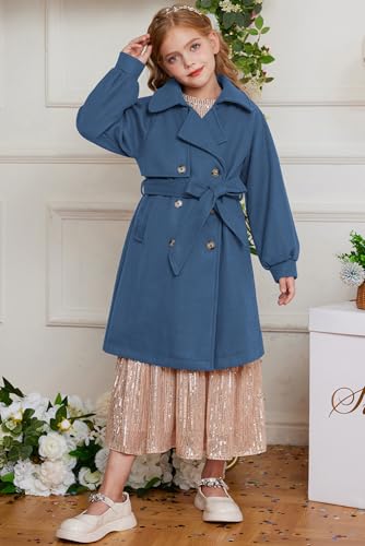 Image of GRACE KARIN Girls Dress Coat Lapel Wool Blend Long Winter Jackets with Pockets Belt 6-16Y