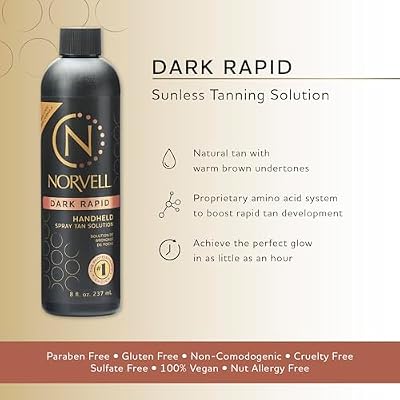 Norvell Premium Spray Tan Solution Dark Rapid 8 Fl. Oz Professional Sunless Tanning Formula for Fast Natural Bronze Glow, Streak Free, Long Lasting Color
