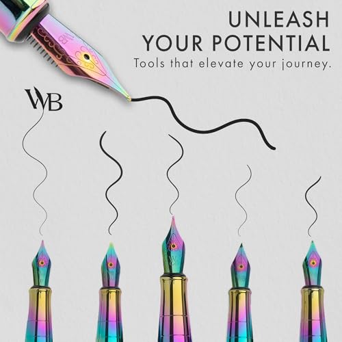 Image of Wordsworth & Black Fountain Pen Gift Set, Includes Ink Bottle, 6 Ink Cartridges, A Refill Converter, 4 Replacement Nibs, Journaling, Calligraphy, Smooth Writing Pens [Rainbow]