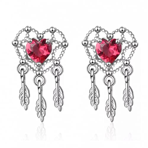 Boucles d'oreilles attrape-rêve argent anti-allergie rouge