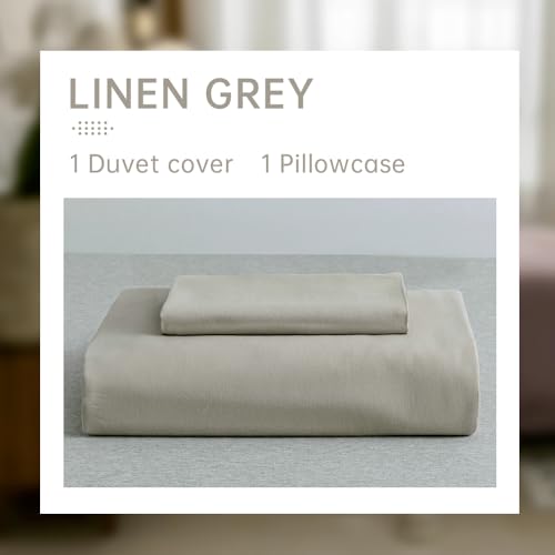 Image of JELLYMONI Cotton Duvet Cover Twin Size - 100% Washed Cotton Linen Feel Textured Comforter Cover, 2 Pieces Breathable Soft Bedding Set with Zipper Closure (Linen Gray, Twin 68 inchx90 inch)