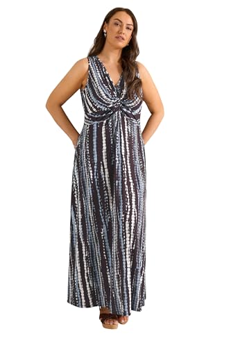 Image of EVANS Curve Abstract Print Knot Front Maxi Dress - Women's - Plus Size Curve Brown