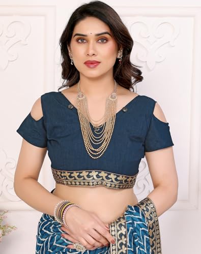 Image of Yashika Women's Printed Georgette Printed Saree With Lace Border and Blouse Material