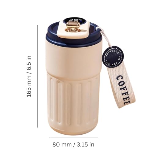 Image of Insulated Coffee Travel Mug with LED Temperature Display - 460ml Vacuum Insulated 304 Stainless Steel Thermos Flask - Leakproof Reusable Tea & Water Bottle for Office, Car