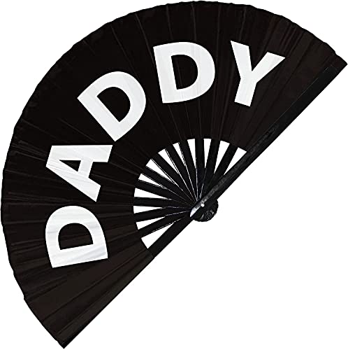 Daddy Hand Fan UV Glow Pride Handheld Bamboo Clack Fans Gay Gifts Accessories (Black Background)