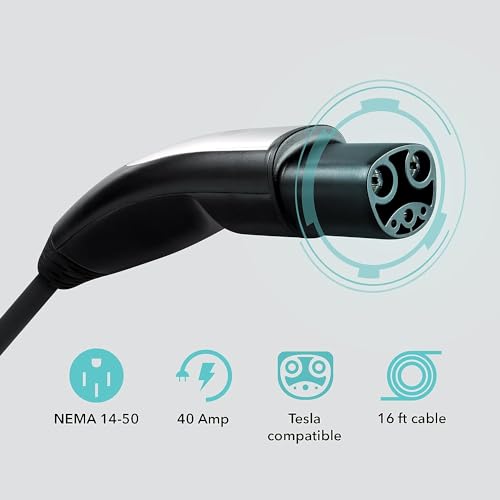 Image of Lectron Level 2 Tesla Charger - 240V, 40 Amp, NEMA 14-50 Plug, 16 ft Extension Cord - Portable Electric Car Charger for Tesla - Compatible with All Tesla Models 3 /Y /S /X