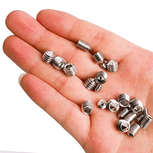 200 Pieces Cone Point Grub Screws M3 M4 M5 M6 M8 Stainless Steel Metric Thread Hex Head Grub Screws Assortment Kit for Door Handle Taps