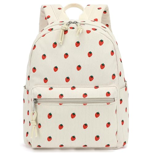 Image of Corduroy Womens Mini Backpack Girls Small Backpack Purse Fashion Casual Daypack School Bookbag (Strawberry Beige)