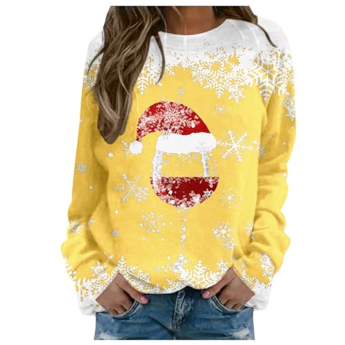 Sweat Noël femme jaune col rond et manches longues