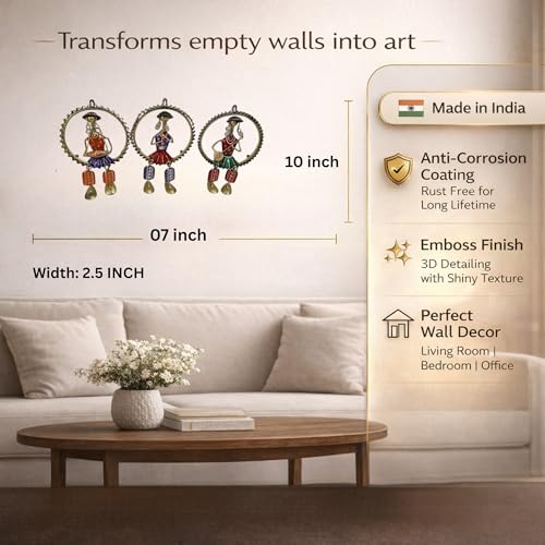 Image of Bharat Art Metal IronCap Lady In Ring S3 Figurinel Decorative Wall Art Decor for Home Bedroom Living room Office Cafe Decorative | Elegant Artistic Sculpture | Gift Item | 7.x2.5 x10 Inch | W325