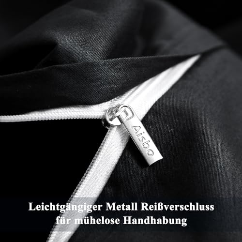 Aisbo Kissenbezug 80x80 Baumwolle 2er Set - weiche Kopfkissenbezug 80 x 80 Schwarz mit Reißverschluss, 80x80cm Pillow Cover Pillowcase – Ansicht 5