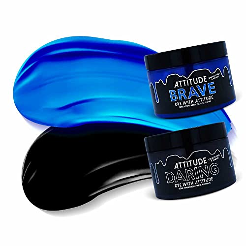 Attitude Hair Dye Tinte capilar semipermanente SYNTHWAVE Duo Juego combinado de 2 botes de tinte para el cabello/Azul
