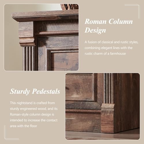 Image of Aitjunz Farmhouse 6 Drawer Dressers for Bedroom, 47'' Wide Dresser & Chests of Drawers w /Roman Columns, Horizontal Wooden TV Stand Dresser w /Metal Handle for Bedroom, Hallway, Living room, Light Brown